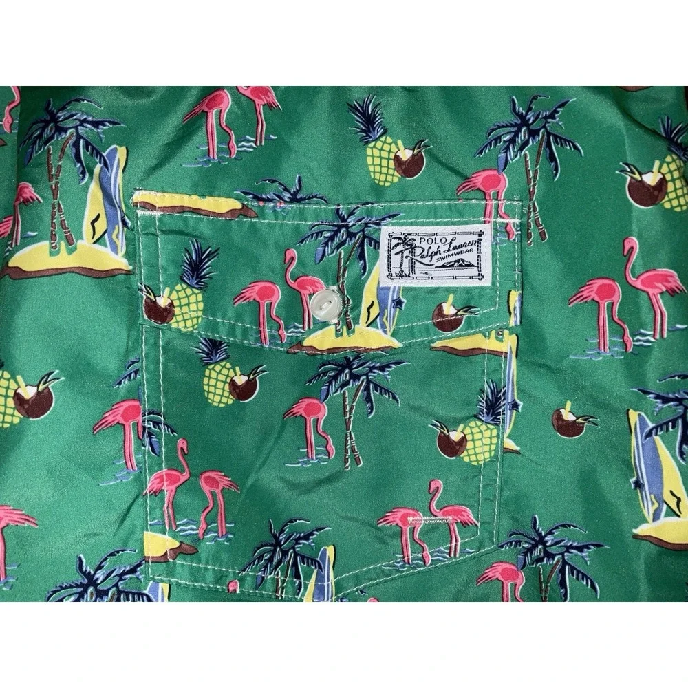 NWT Men's Polo Ralph Lauren Green Tropical Print‎ Lined Swim Trunks 3XLT Tall